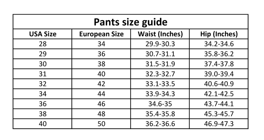 Size 50 pants sales in inches